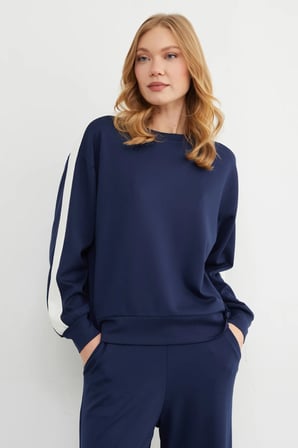 Kolu Şeritli Bisiklet Yaka Modal Sweatshirt