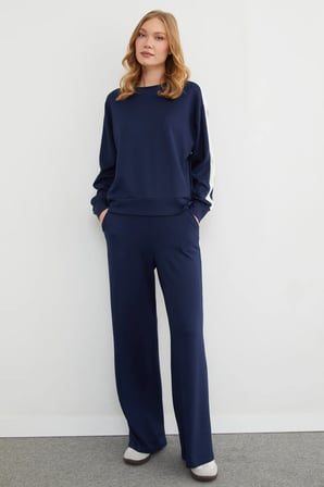 Kolu Şeritli Bisiklet Yaka Modal Sweatshirt