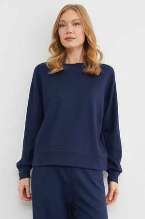 Kolu Şeritli Bisiklet Yaka Modal Sweatshirt