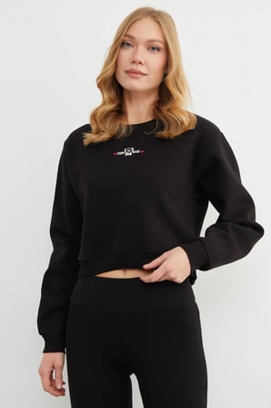 3 İplik Ayıcık Nakışlı Crop Sweatshirt