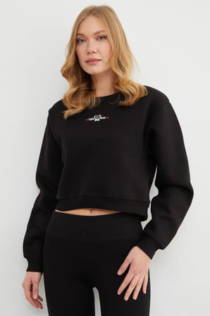 3 İplik Ayıcık Nakışlı Crop Sweatshirt