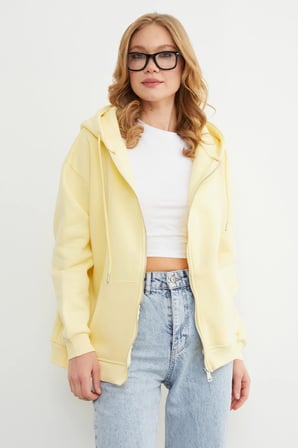 Basic Fermuarlı Kapüşonlu Oversize Sweatshirt