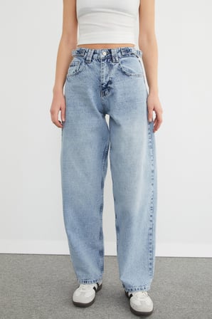 Beli Kemerli Fermuarlı Baggy Jean