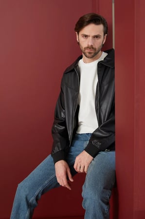 Polo Yaka Bomber Suni Deri Ceket