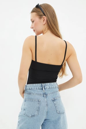 Fitilli İp Askılı Kaplı Çıtçıtlı Body