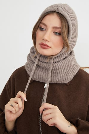 Basic Bağcıklı Triko Balaklava Bere