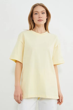 Basic Bisiklet Yaka Oversize Tişört