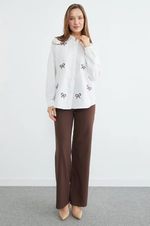 Fiyonk Nakışlı Oversize Gömlek