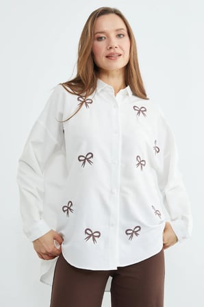 Fiyonk Nakışlı Oversize Gömlek