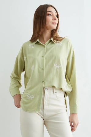 Fiyonk Nakışlı Oversize Gömlek