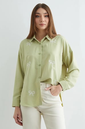 Fiyonk Nakışlı Oversize Gömlek