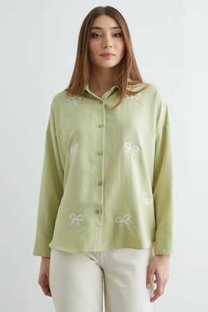 Fiyonk Nakışlı Oversize Gömlek