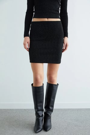 Beli Lastikli Taşlı Simli Mini Etek