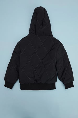 Baklava Desen Kapitone Kapüşonlu Unisex Çocuk Mont