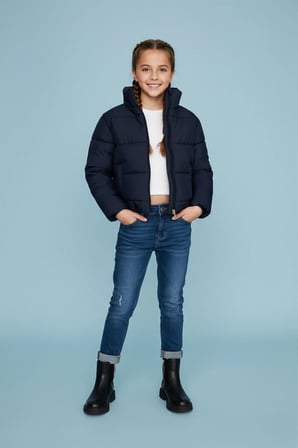 Beli Lastikli Crop Kız Çocuk Şişme Mont