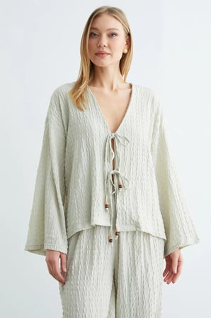 Önden Bağlamalı Dokulu Kimono 2 Li Takım