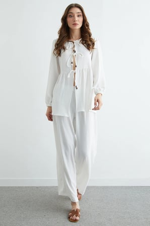 Fullamodest Önü Bağlamalı Ayrobin Kimono 2 Li Takım