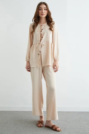 Fullamodest Önü Bağlamalı Ayrobin Kimono 2 Li Takım