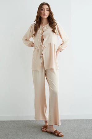 Fullamodest Önü Bağlamalı Ayrobin Kimono 2 Li Takım