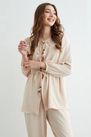 Fullamodest Önü Bağlamalı Ayrobin Kimono 2 Li Takım