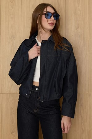 Fermuarlı Oversize Kot Ceket