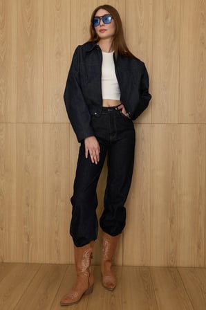 Fermuarlı Oversize Kot Ceket