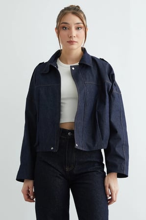 Fermuarlı Oversize Kot Ceket