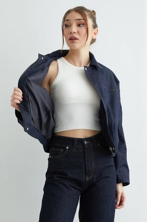 Fermuarlı Oversize Kot Ceket