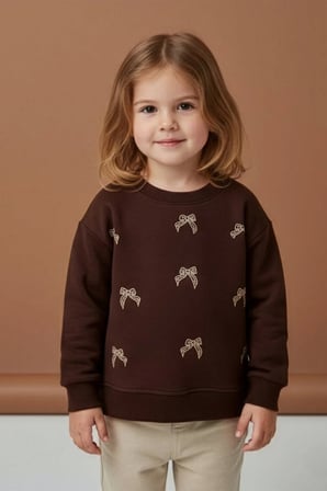 Fiyonk Nakışlı Taşlı Kız Çocuk Sweatshirt