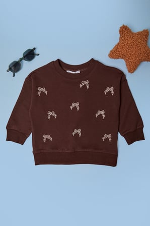 Fiyonk Nakışlı Taşlı Kız Çocuk Sweatshirt