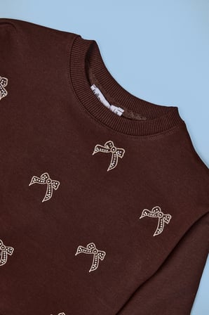 Fiyonk Nakışlı Taşlı Kız Çocuk Sweatshirt