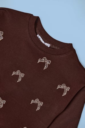 Fiyonk Nakışlı Taşlı Kız Çocuk Sweatshirt