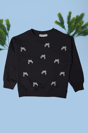 Fiyonk Nakışlı Taşlı Kız Çocuk Sweatshirt