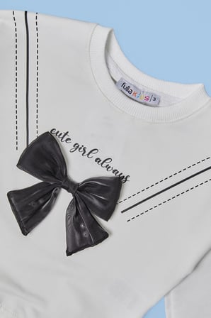 Fiyonklu Bisiklet Yaka Kız Çocuk Sweatshirt