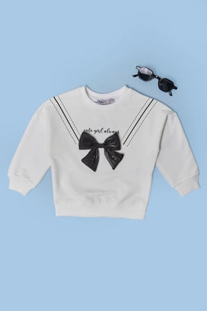 Fiyonklu Bisiklet Yaka Kız Çocuk Sweatshirt