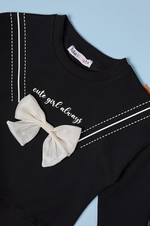 Fiyonklu Bisiklet Yaka Kız Çocuk Sweatshirt