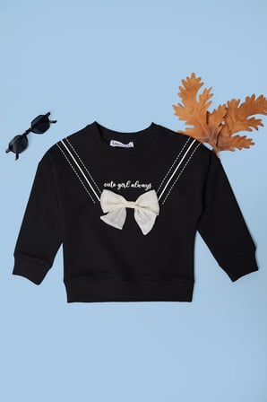 Fiyonklu Bisiklet Yaka Kız Çocuk Sweatshirt