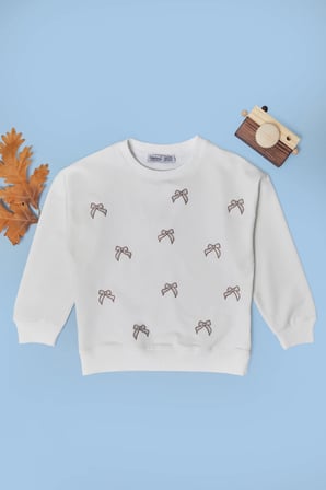 Fiyonk Nakışlı Taşlı Kız Çocuk Sweatshirt