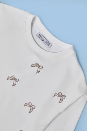 Fiyonk Nakışlı Taşlı Kız Çocuk Sweatshirt