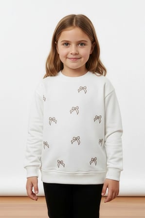 Fiyonk Nakışlı Taşlı Kız Çocuk Sweatshirt