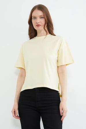 Basic Bisiklet Yaka Crop Tişört