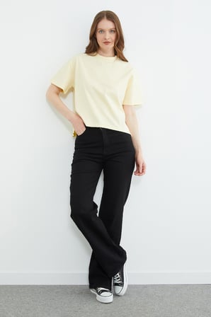 Basic Bisiklet Yaka Crop Tişört