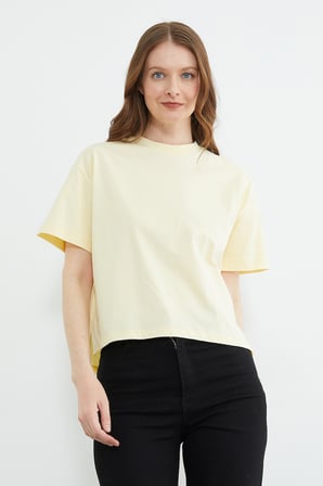 Basic Bisiklet Yaka Crop Tişört