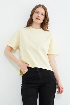 Basic Bisiklet Yaka Crop Tişört