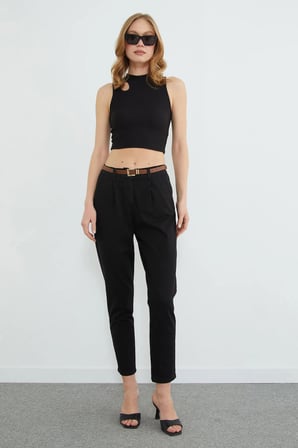 Kemerli Cepli Gabardin Pantolon