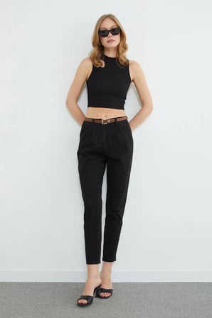 Kemerli Cepli Gabardin Pantolon