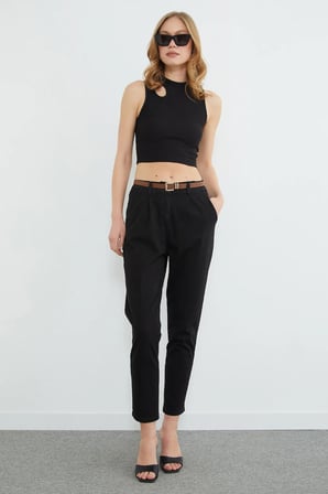 Kemerli Cepli Gabardin Pantolon