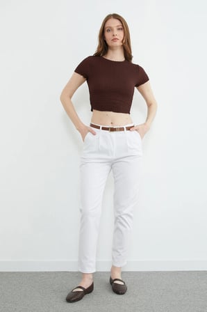 Kemerli Cepli Gabardin Pantolon