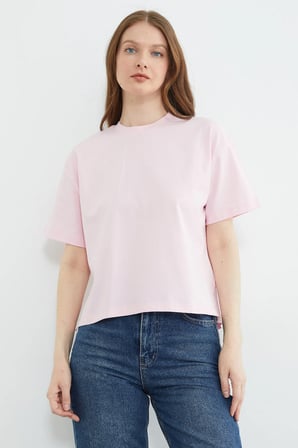 Basic Bisiklet Yaka Crop Tişört