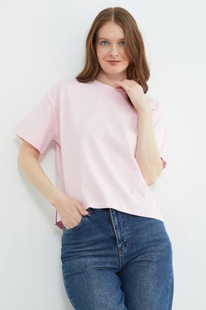 Basic Bisiklet Yaka Crop Tişört